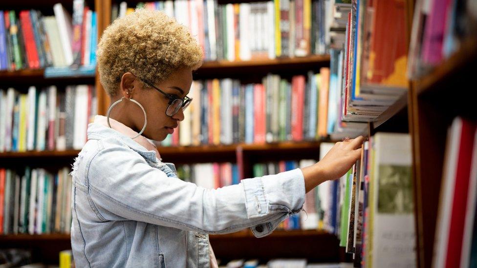 Student in a library