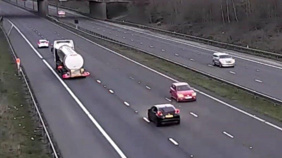 Emma Marshall-Davies driving her car the wrong way down the M4