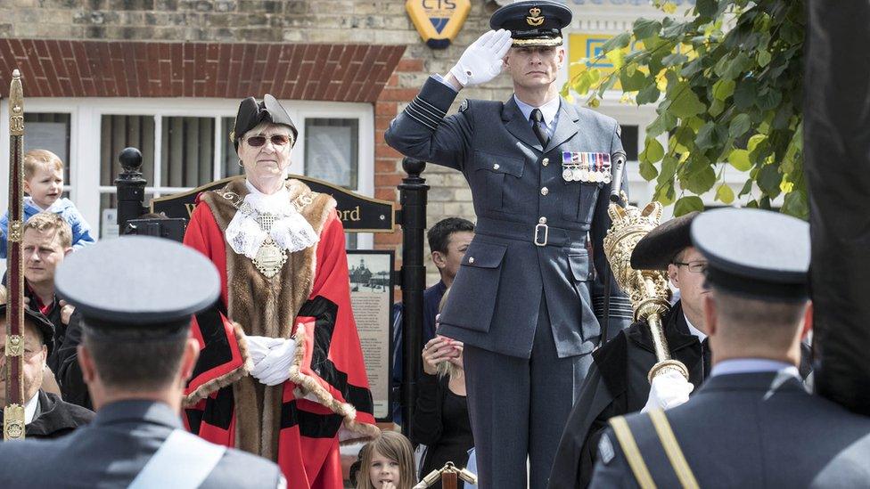 Mayor Brenda Canham with Group Capt Matthew Radnall