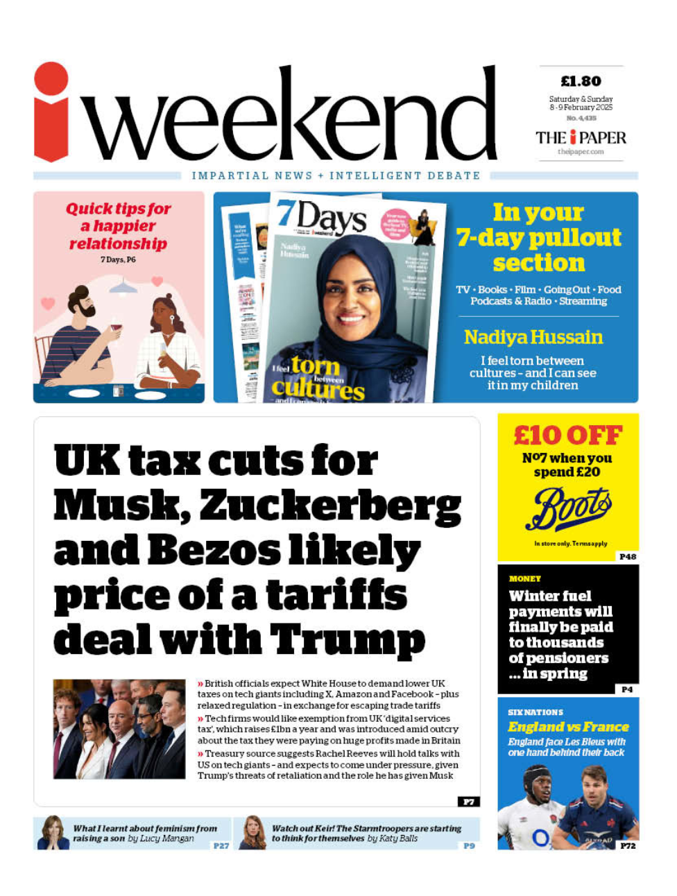 The front page of the i weekend newspaper