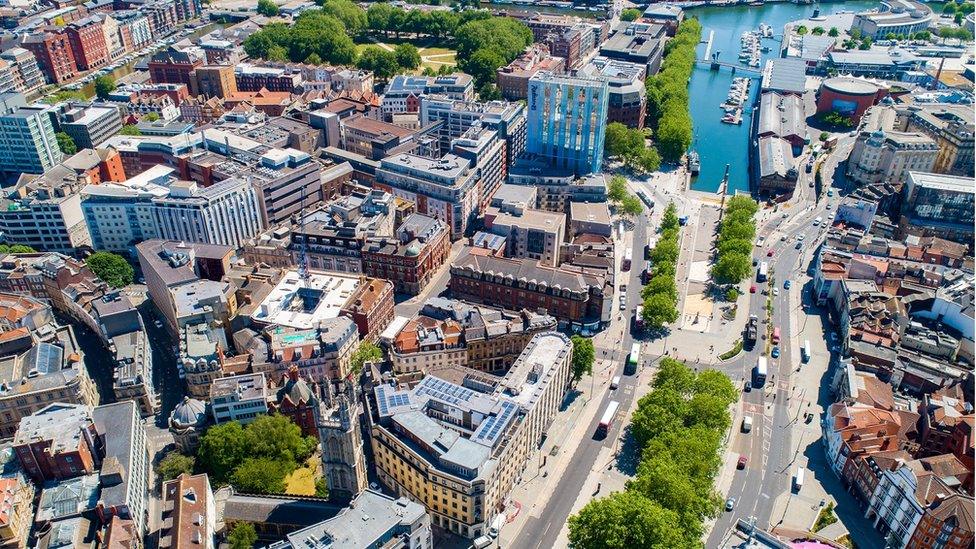 Aerial shot of Bristol city centre