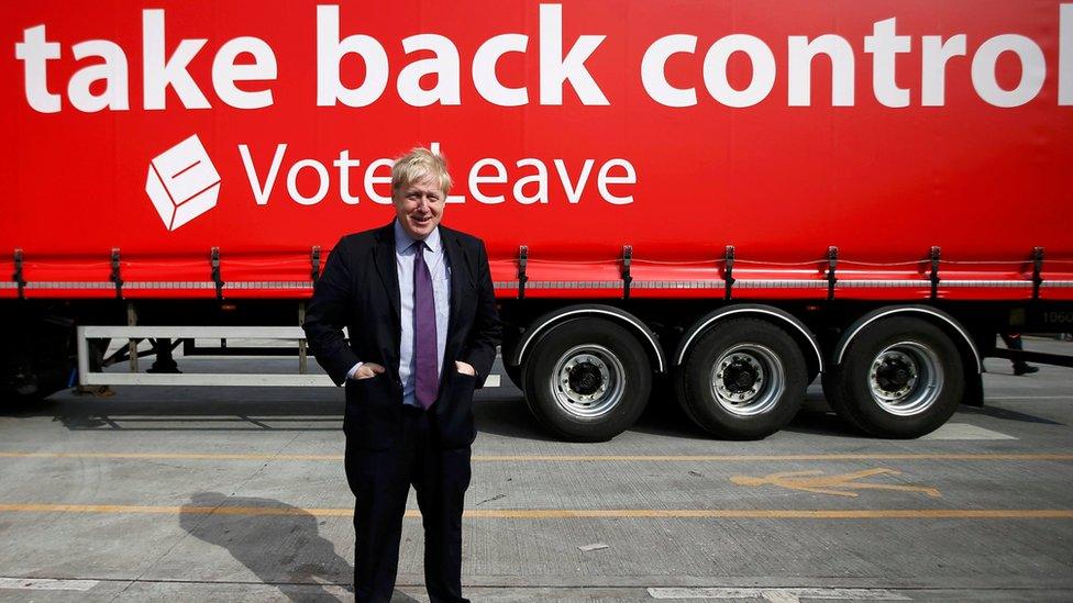 Boris Johnson in front of Vote Leave lorry