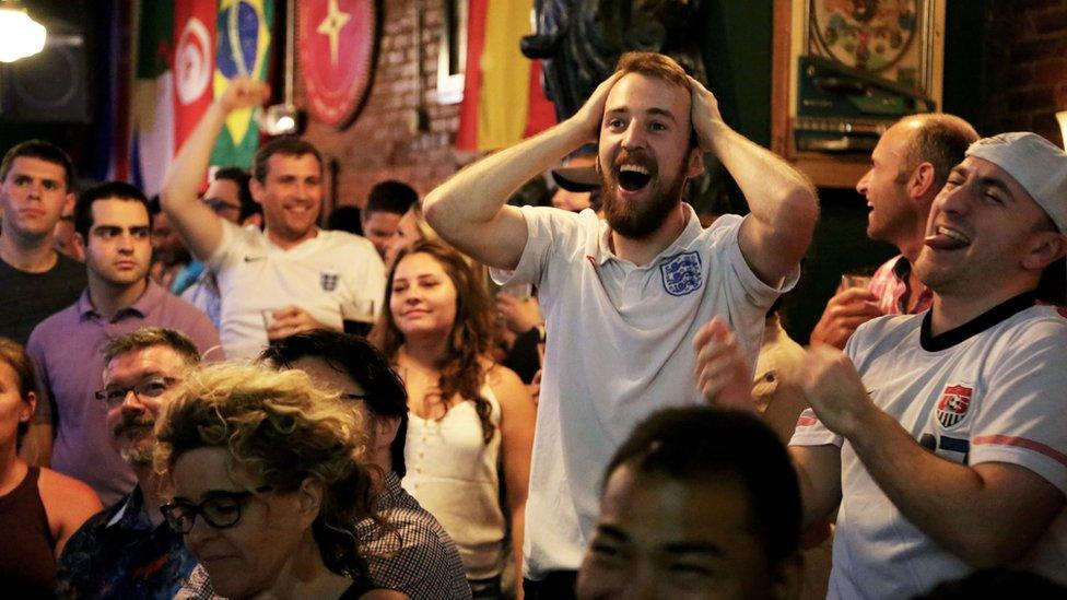 Fan Harry Weiss reacts watching the World Cup semi-final