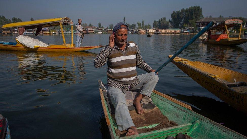 Man using his mobile phone in Kashmir