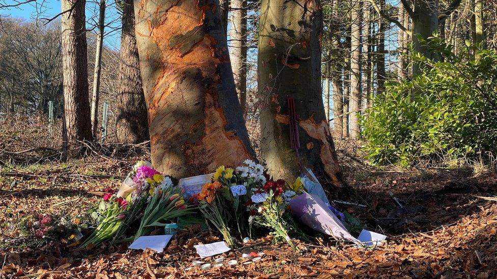 Crash site with tributes