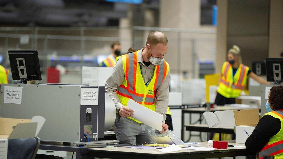 Ballots continue to be counted at the Pennsylvania Convention Center, in Philadelphia, Pennsylvania, USA, 04 November 2020.