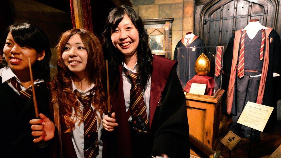 Fans in Harry Potter uniforms