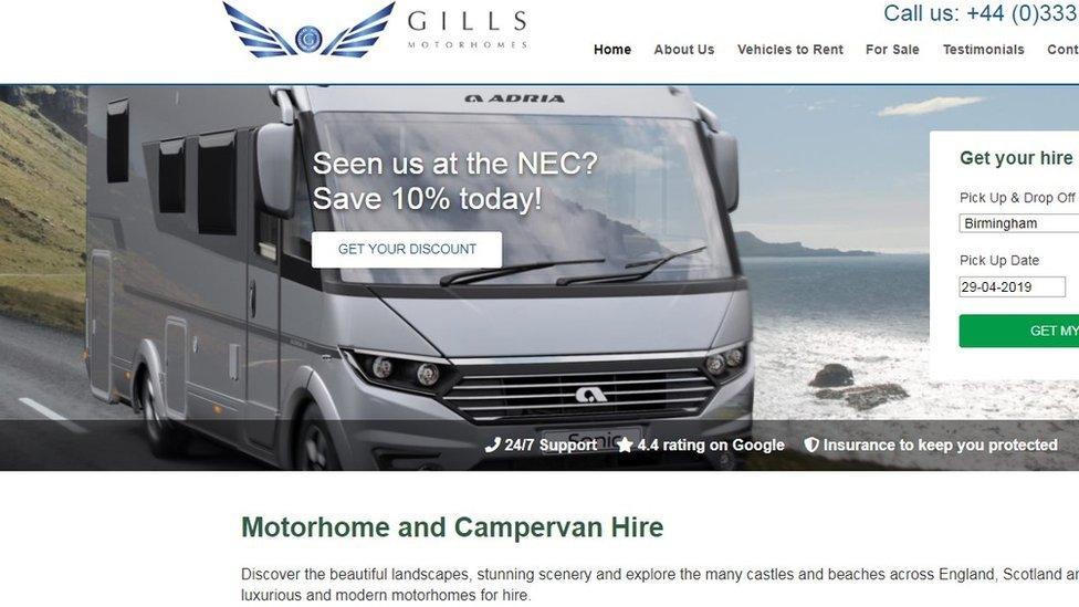 Former Gill's motorhome website front page