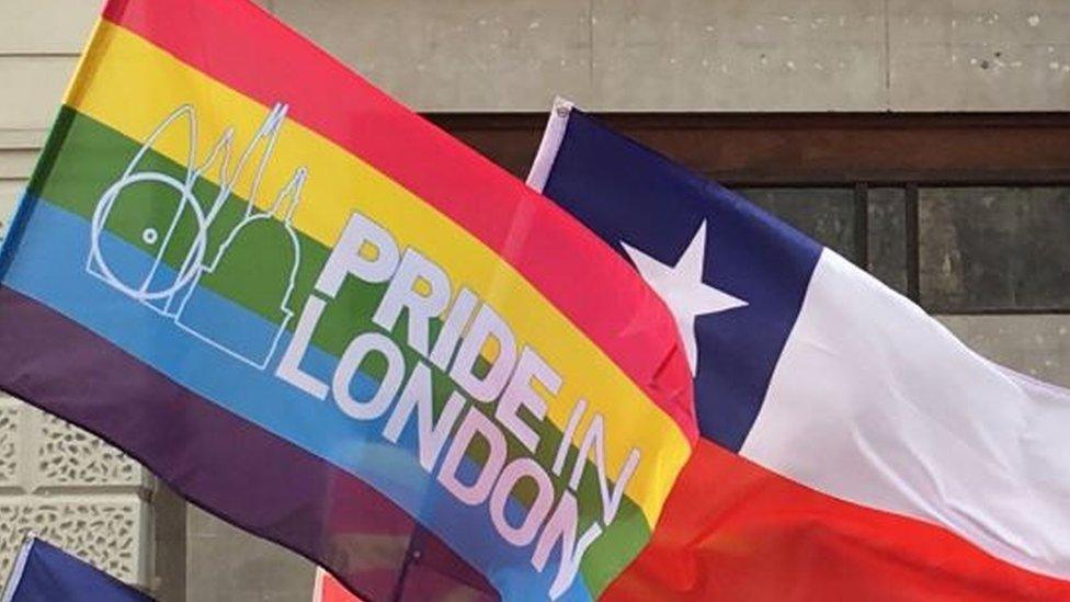 Pride in London flag at Piccadilly.