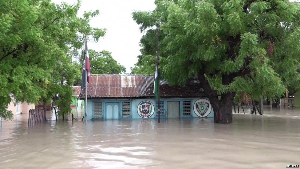 The police Station in Azua Compostela, Dominican Republic flooded by rains from Tropical Storm Laura