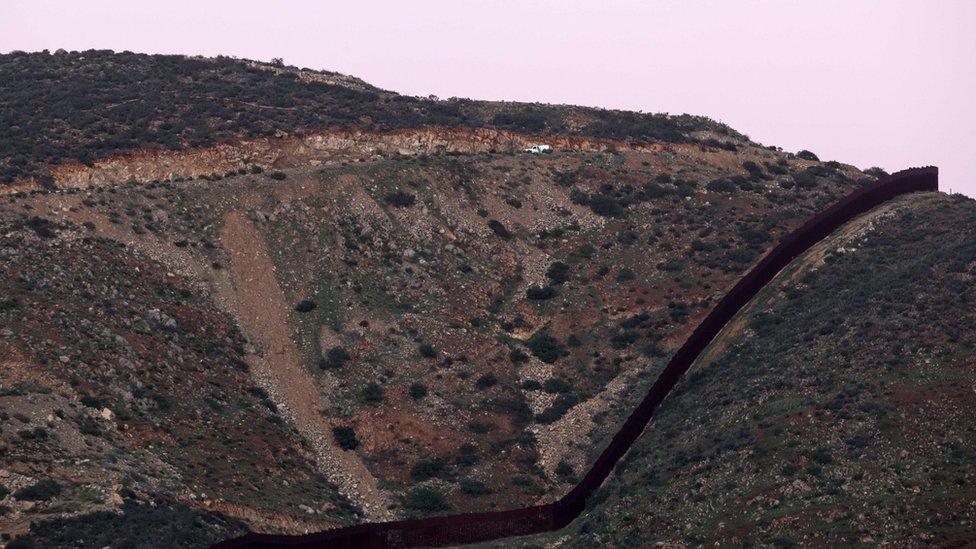 Border fencing as seen from the Mexican side of the US-Mexico border