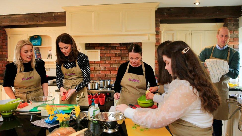 The Duke and Duchess of Cambridge helping to prepare soup during their visit to Savannah House