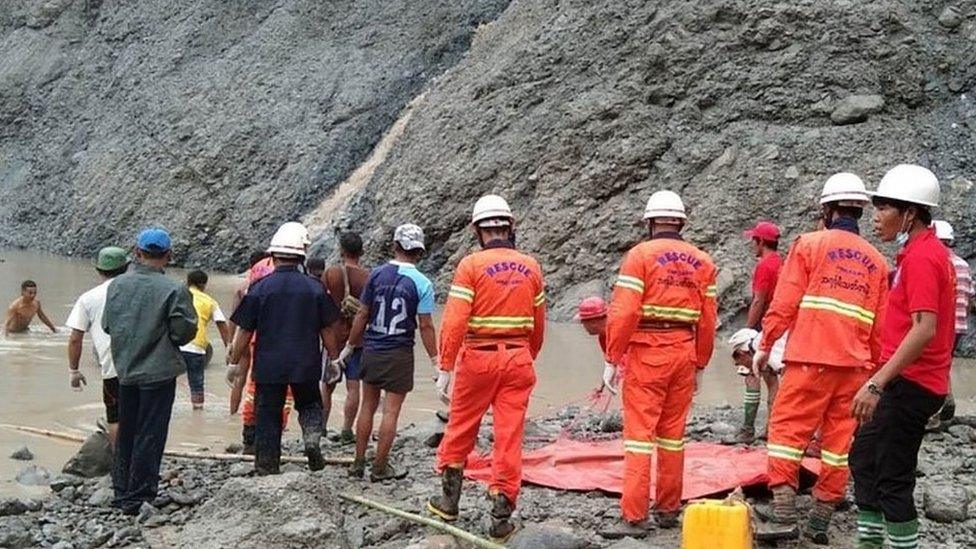 Rescuers at jade mine in Kachin