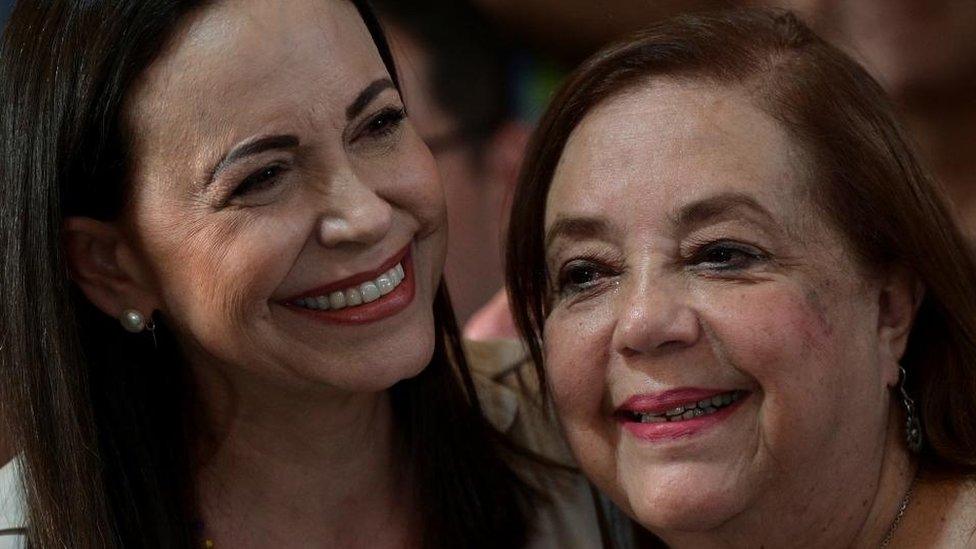 Venezuelan opposition leader Maria Corina Machado and Corina Yoris Villasana, whom she nominated to replace her as a presidential candidate, attend a press conference in Caracas, Venezuela, March 22, 2024