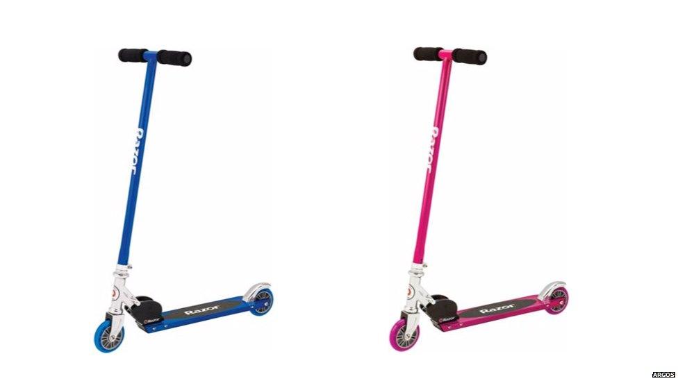 Blue and pink scooters