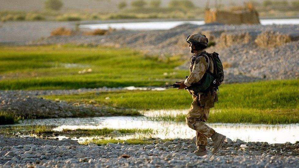 British soldier patrolling near Sangin, 2006