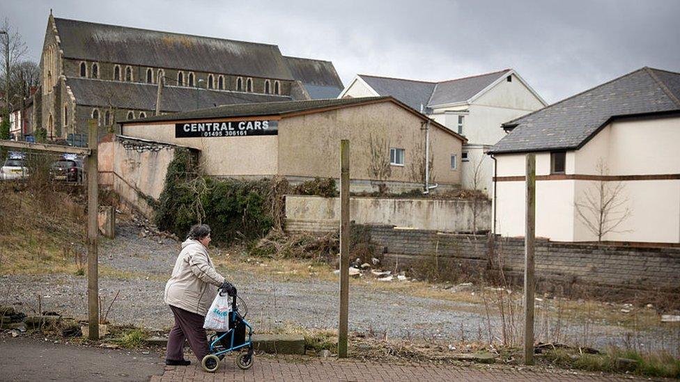 A woman walking in Ebbw Vale