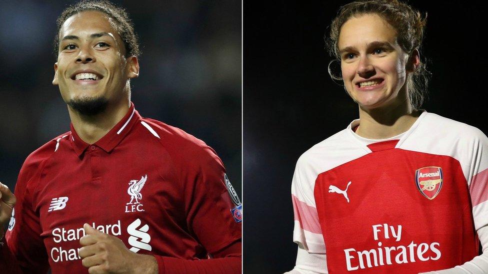 A split image of Liverpool defender Virgil van Dijk (left) and Arsenal women's forward Vivianne Miedema (right)