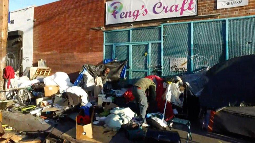 Tents set up in LA's Skid Row community