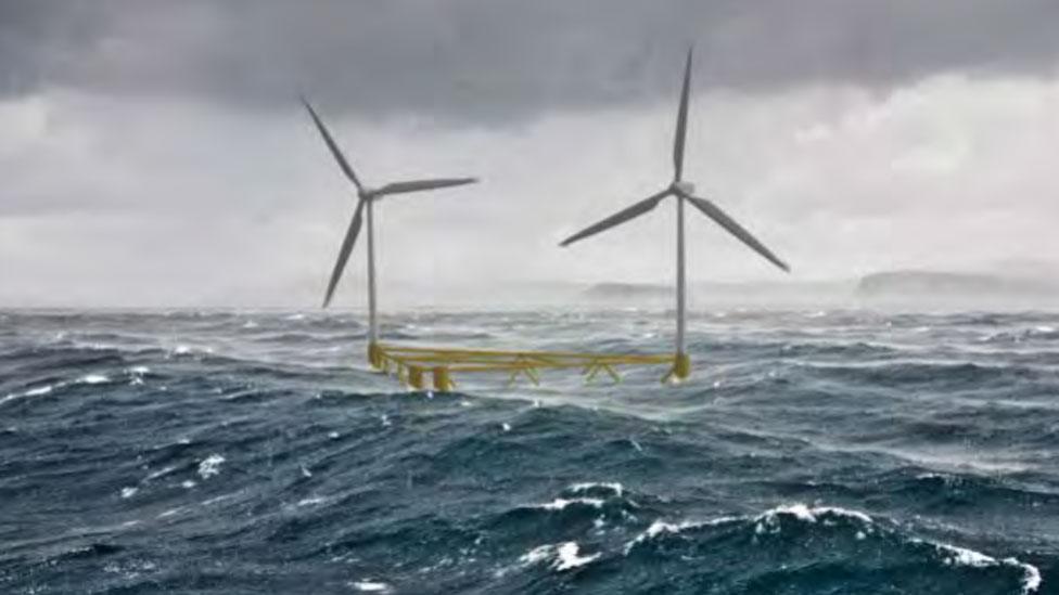 Illustration of planned floating wind turbines