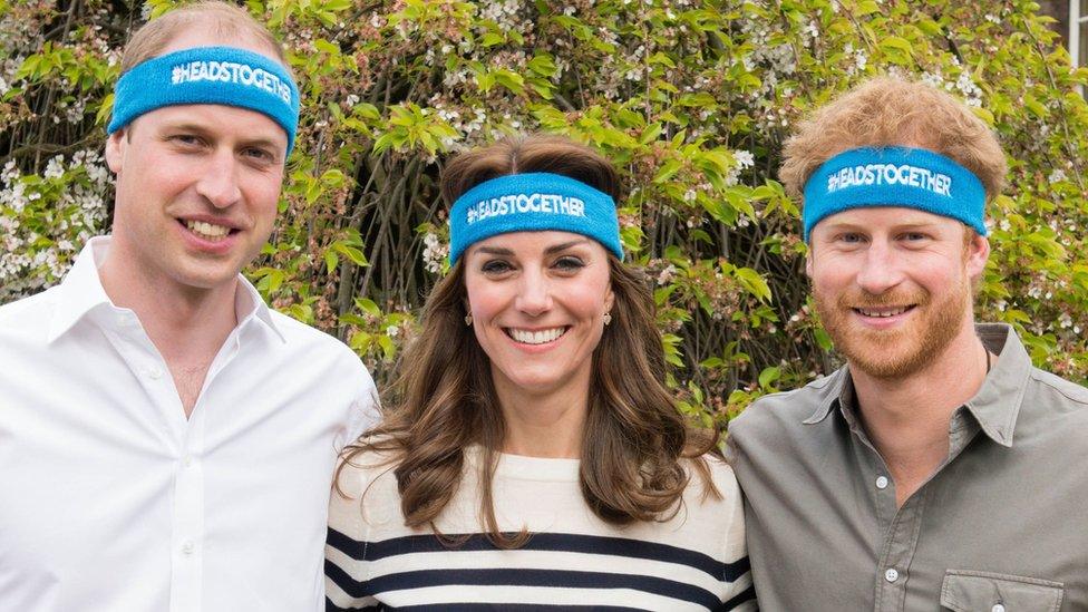 Prince William, Katherine, Duchess of Cambridge, and Prince Harry at a fundraising event for a mental health charity