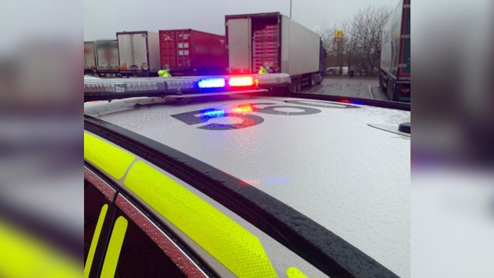 Lorry after men are rescued from the back