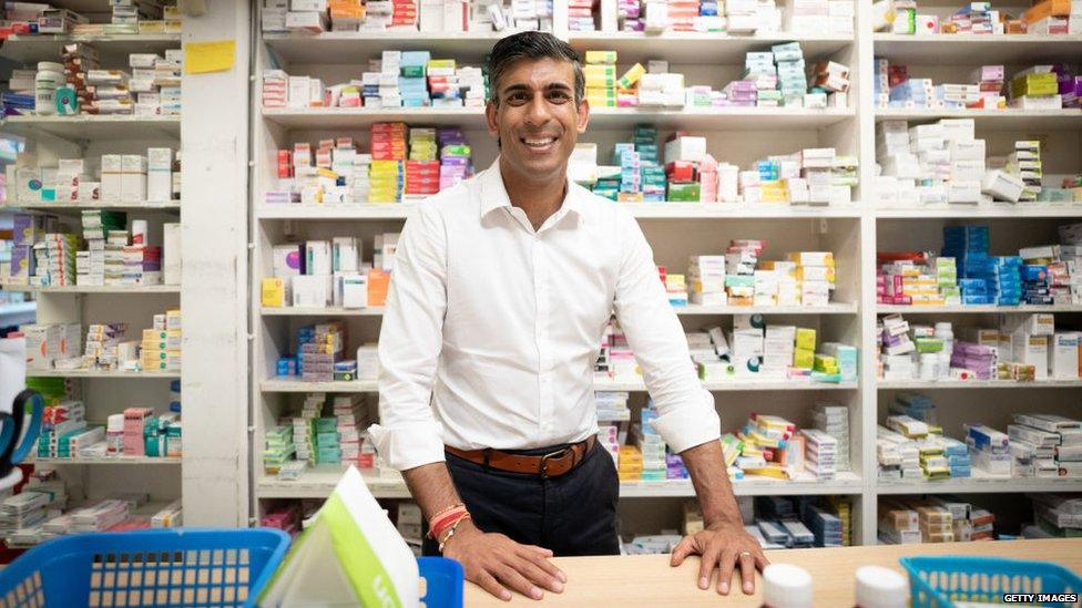 Rishi Sunak at his family's old pharmacy