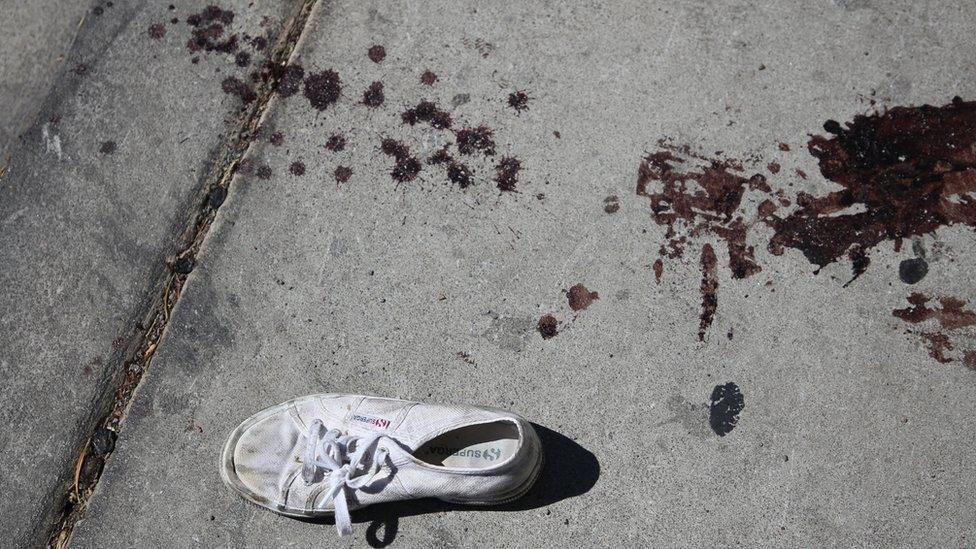 A discarded shoe on Las Vegas Boulevard in Las Vegas on 2 October 2017