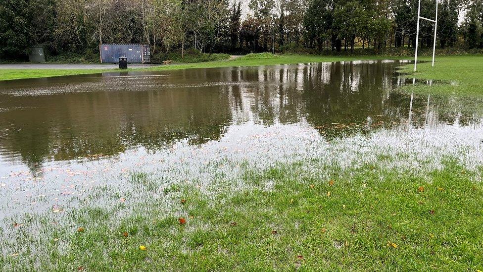 Rugby pitches at the Stormont estate after heavy rain