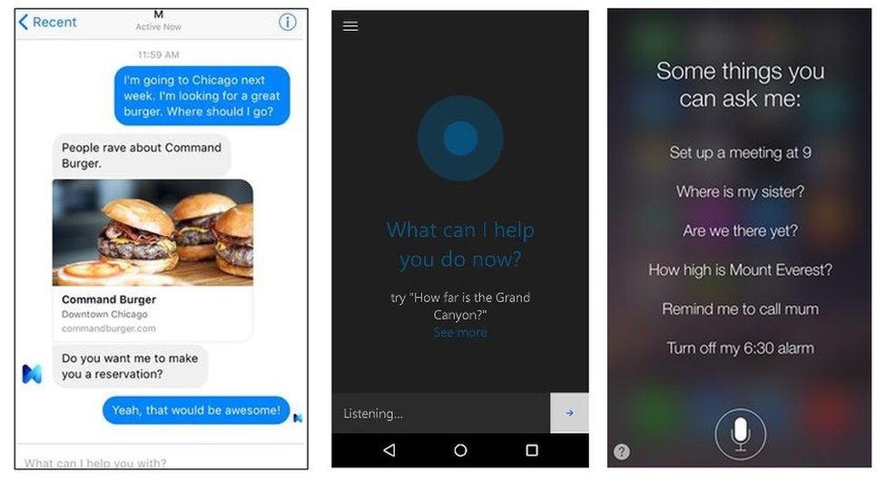 Facebook M, Cortana and Siri