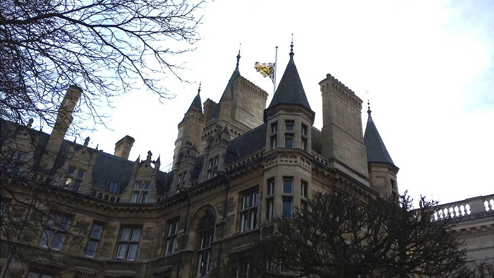 Gonville and Caius College flag at half mast