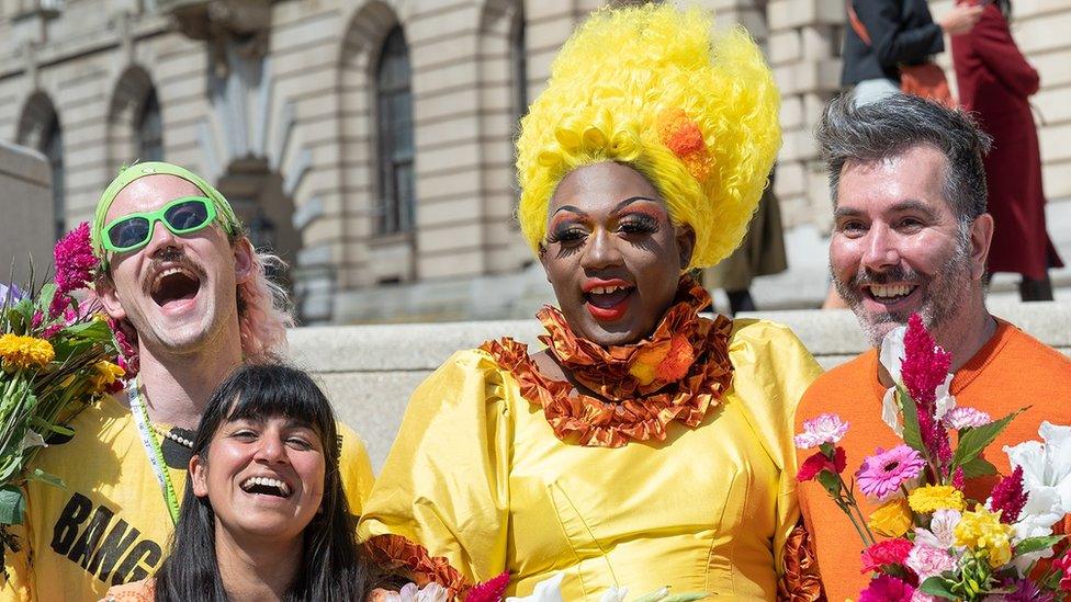 (L to R): Costume designer Joey A Frenette, Trigger creative director Angie Bual, PoliNations associate artist Yshee Black and PoliNations design director Carl Robertshaw