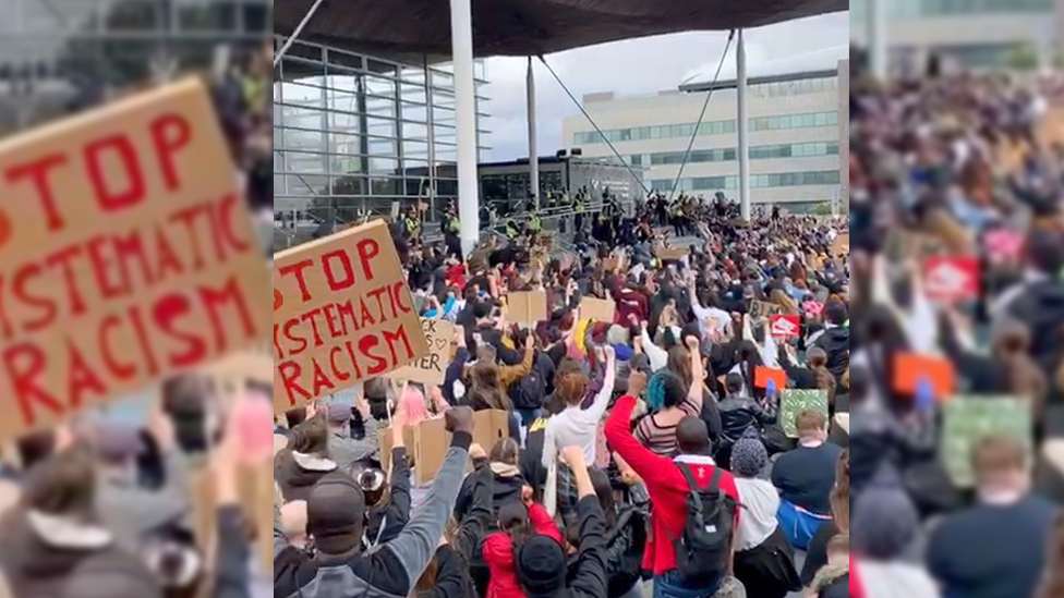 Protestors in Cardiff