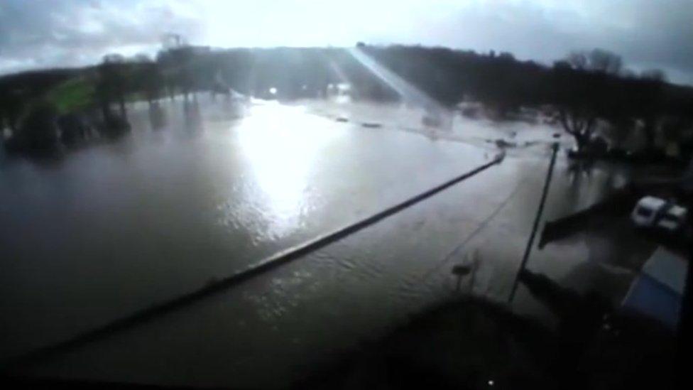 Maria Eales, from Llechryd, captured the flood water outside her home on video