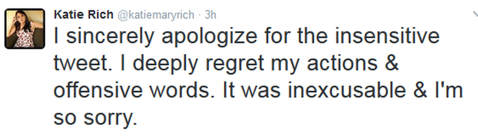 Katie Rich's tweets her apology