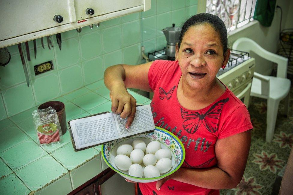 Rigoberto Diaz Cuban Teresa Linares with her ration book