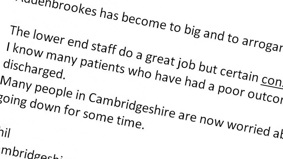 Email comments on Addenbrooke's