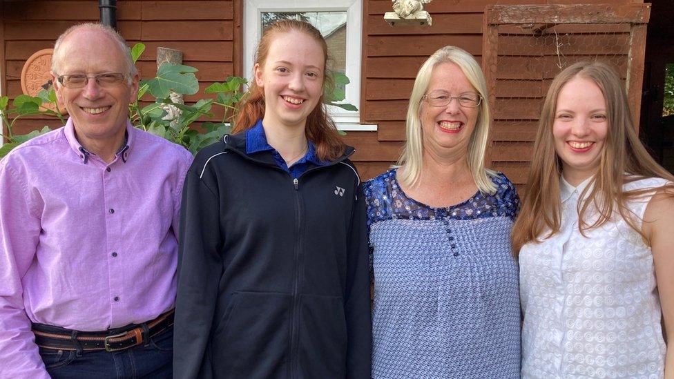 Alec Gooch, Yana, Jane Gooch, Yuliia, pictured in the Gooch's garden