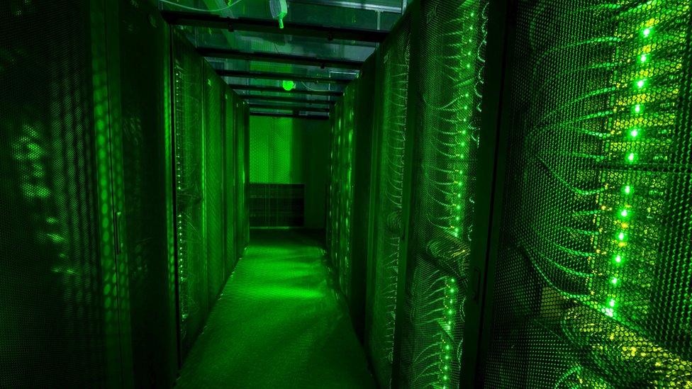 Servers for data storage in Hafnarfjordur, Iceland, which is trying to make a name for itself in the business of data centres - warehouses that consume enormous amounts of energy to store the information of 3.2 billion internet users.