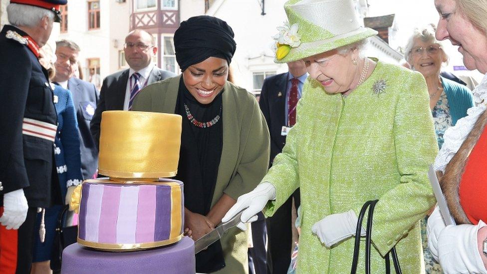 The Queen with Bake Off champion Nadiya Hussain