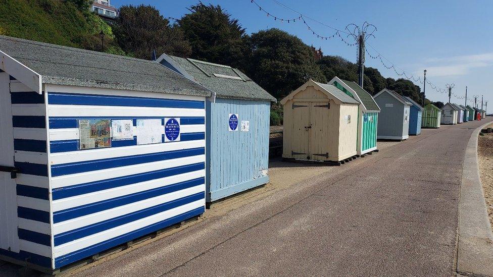 A row of Felixstowe beach huts