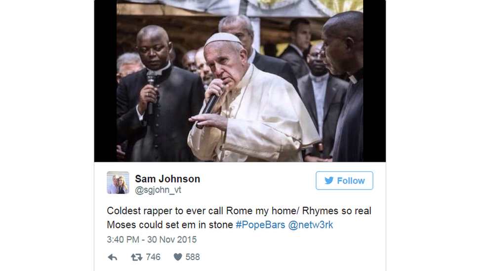 A screen grab of Pope Francis' photo from a tweet