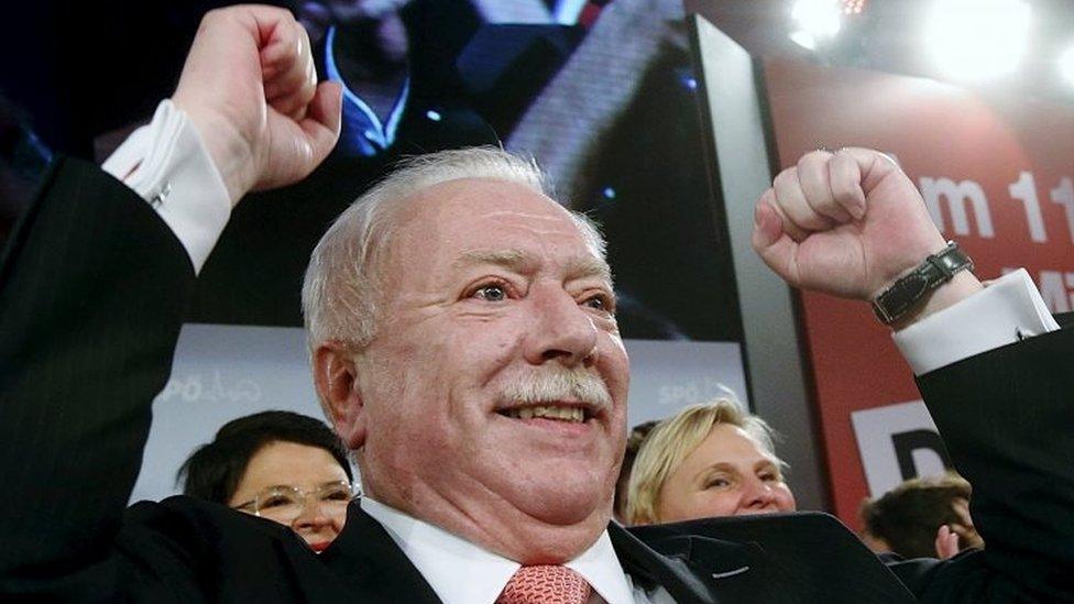 Mayor and province governor of Vienna, Michael Haeupl of the Social Democratic Party, celebrates with supporters in Vienna. Photo: 11 October 2015