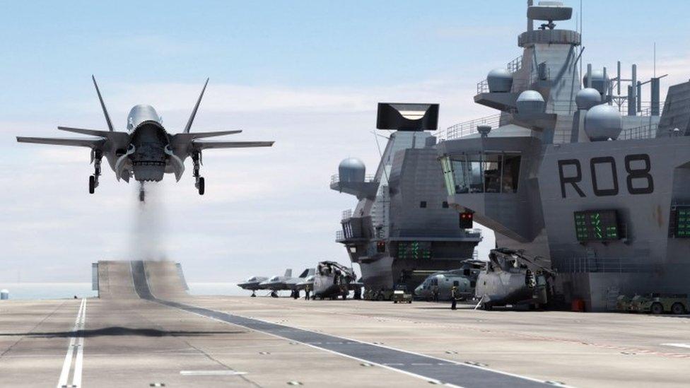 CGI of F35B Lightening II landing on QE Class aircraft carrier