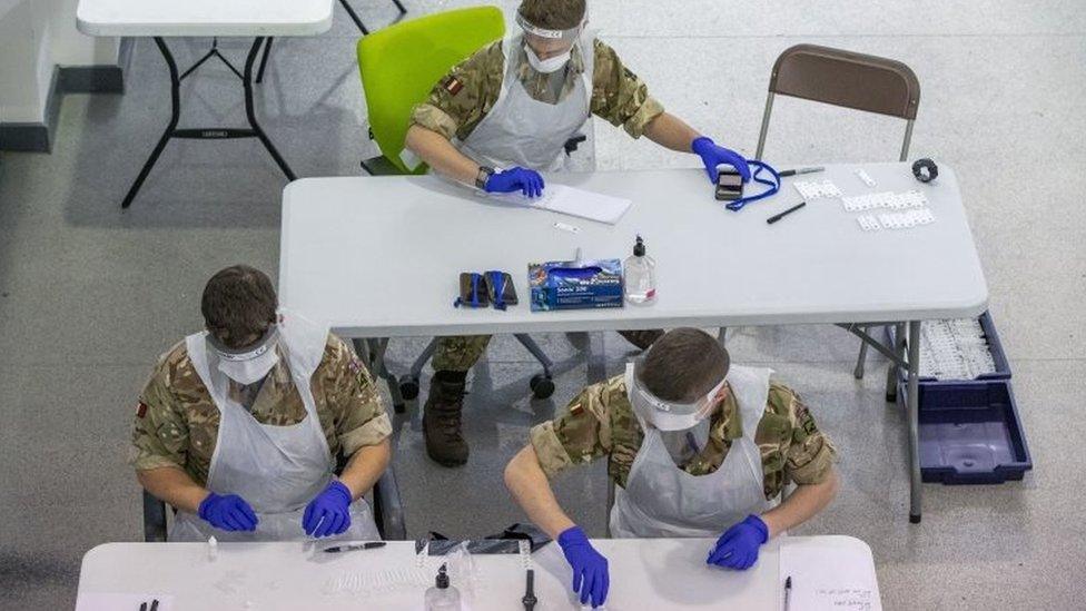 Soldiers carry out mass coronavirus testing in St Johns Market, Liverpool