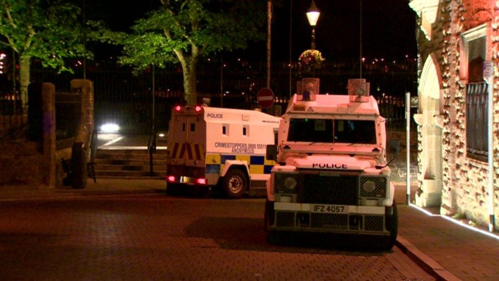 Derry Walls with PSNI Landrovers