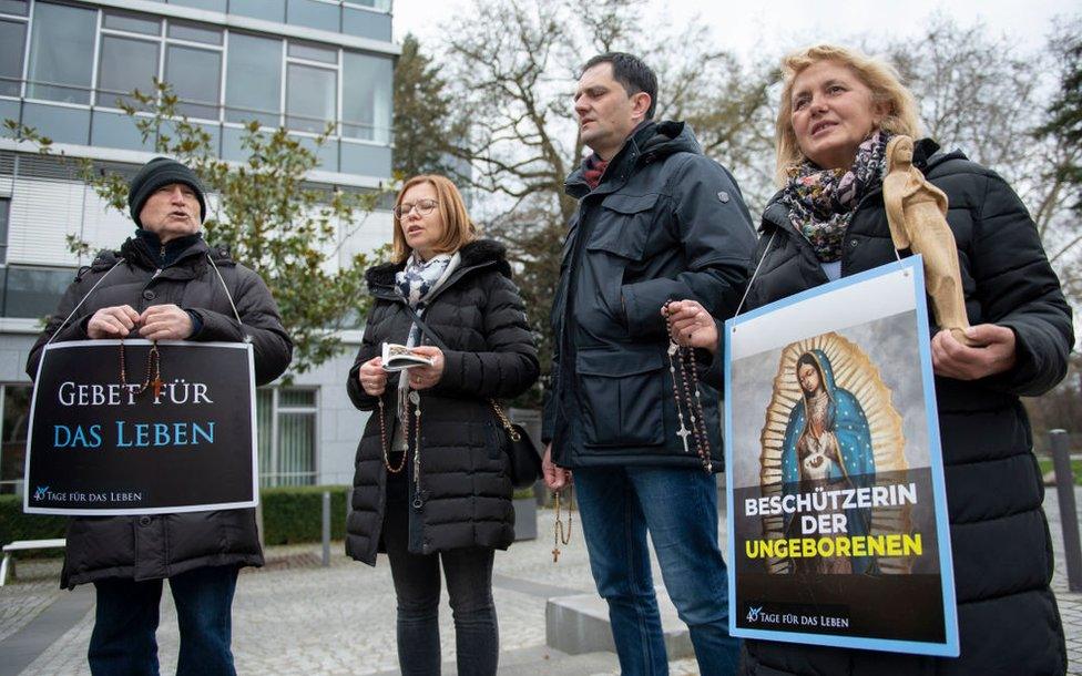 Anti-abortion activists picketing a Pro Familia counselling centre in Frankfurt