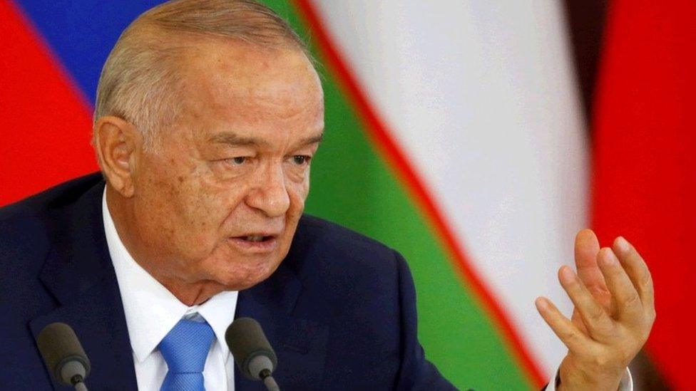 Uzbek President Islam Karimov speaks during a joint news conference with Russian President Vladimir Putin (not pictured) following their meeting at the Kremlin in Moscow, Russia, April 26, 2016