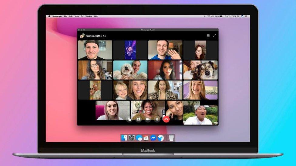 Facebook press release image of people chatting in video over Facebook Rooms