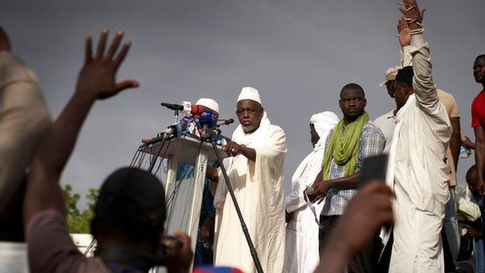 Imam Mahmoud Dicko speaking to a crow in Bamako, Mali - June 2020